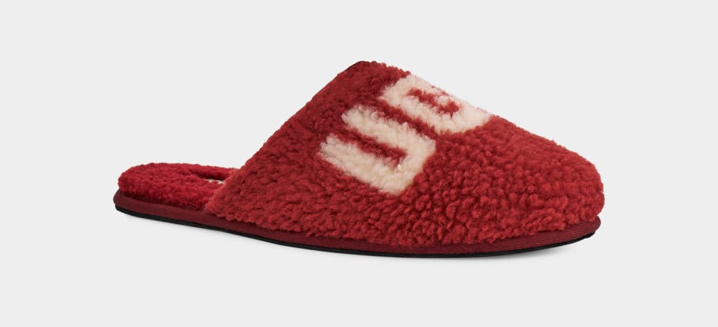 Pantuflas Ugg Scuff Curly Graphic Hombre Rojas Burdeos | Argentina IGXNJBV-07