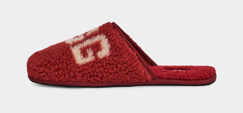 Pantuflas Ugg Scuff Curly Graphic Hombre Rojas Burdeos | Argentina IGXNJBV-07