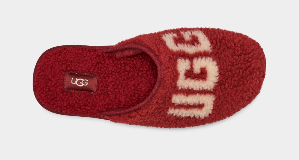 Pantuflas Ugg Scuff Curly Graphic Hombre Rojas Burdeos | Argentina IGXNJBV-07