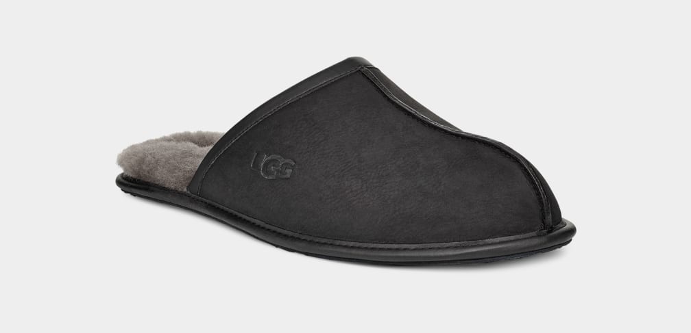 Pantuflas Ugg Scuff Leather Hombre Negras | Argentina KQOBYUD-05