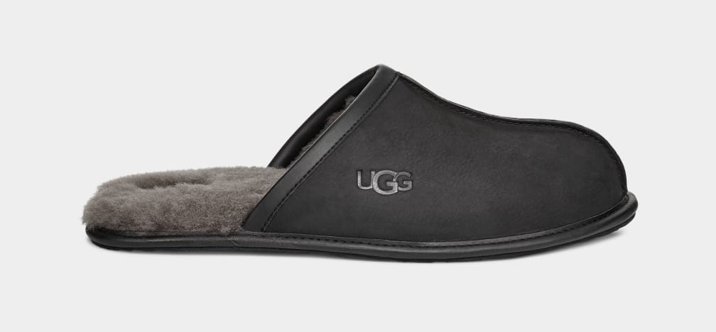 Pantuflas Ugg Scuff Leather Hombre Negras | Argentina KQOBYUD-05