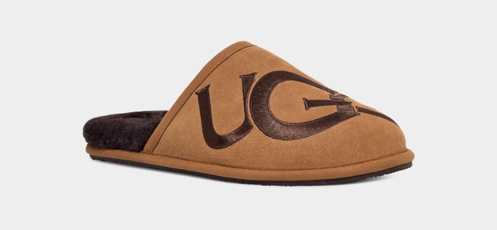 Pantuflas Ugg Scuff Logo II Hombre Marrones | Argentina ESZDFXT-05