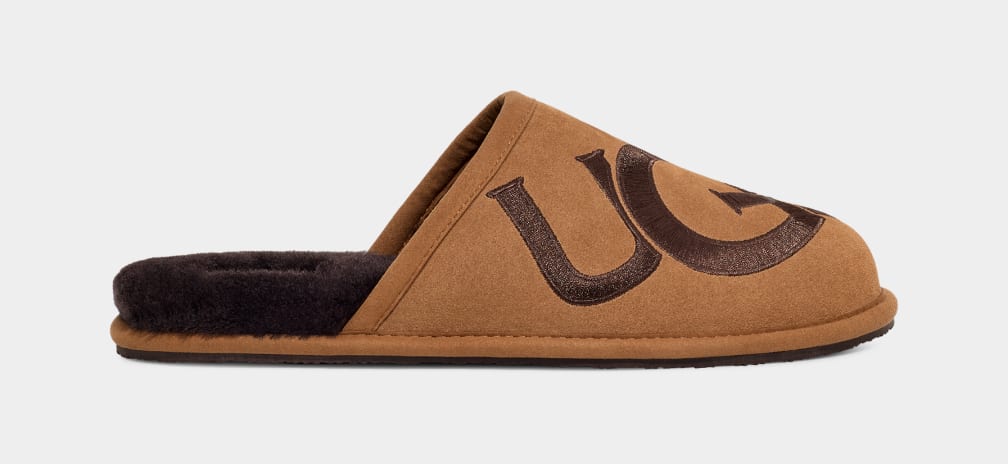 Pantuflas Ugg Scuff Logo II Hombre Marrones | Argentina ESZDFXT-05