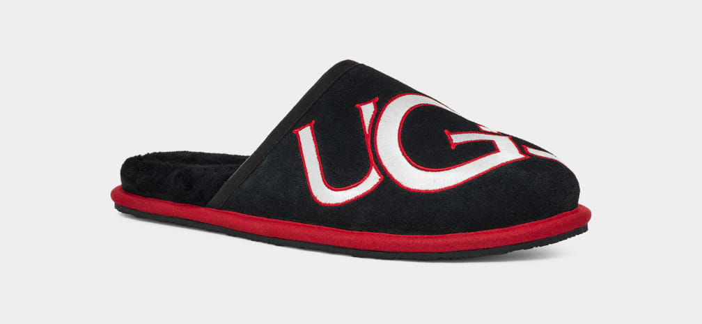 Pantuflas Ugg Scuff Logo II Hombre Negras Rojas | Argentina YTKBFRN-56