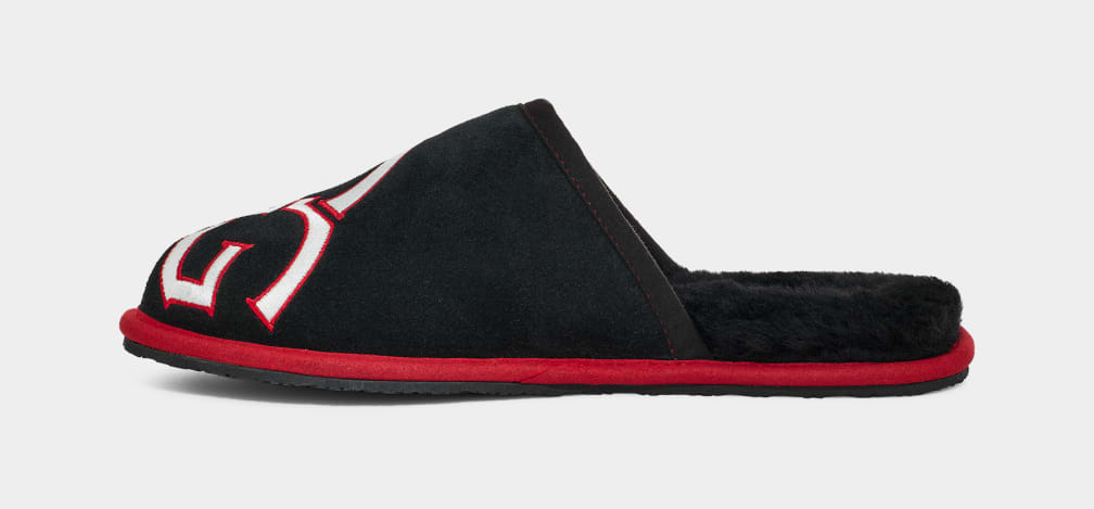 Pantuflas Ugg Scuff Logo II Hombre Negras Rojas | Argentina YTKBFRN-56