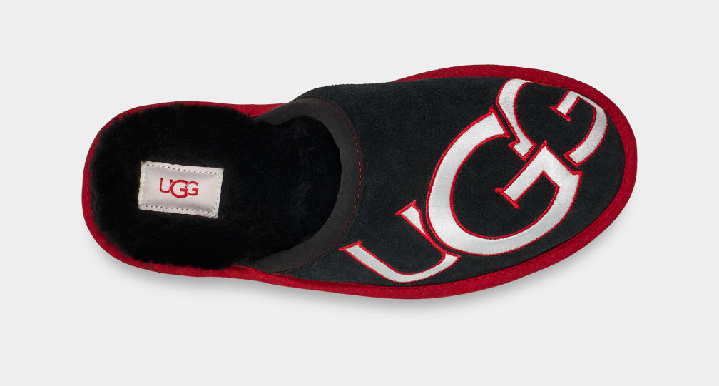 Pantuflas Ugg Scuff Logo II Hombre Negras Rojas | Argentina YTKBFRN-56