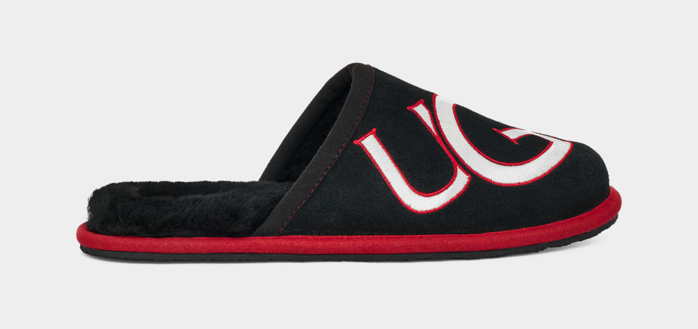 Pantuflas Ugg Scuff Logo II Hombre Negras Rojas | Argentina YTKBFRN-56