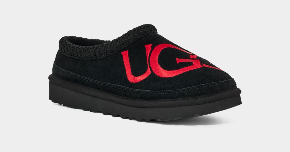 Pantuflas Ugg Tasman Logo Hombre Negras Rojas | Argentina QENDYCJ-87