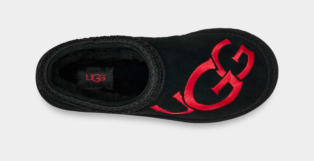 Pantuflas Ugg Tasman Logo Hombre Negras Rojas | Argentina QENDYCJ-87