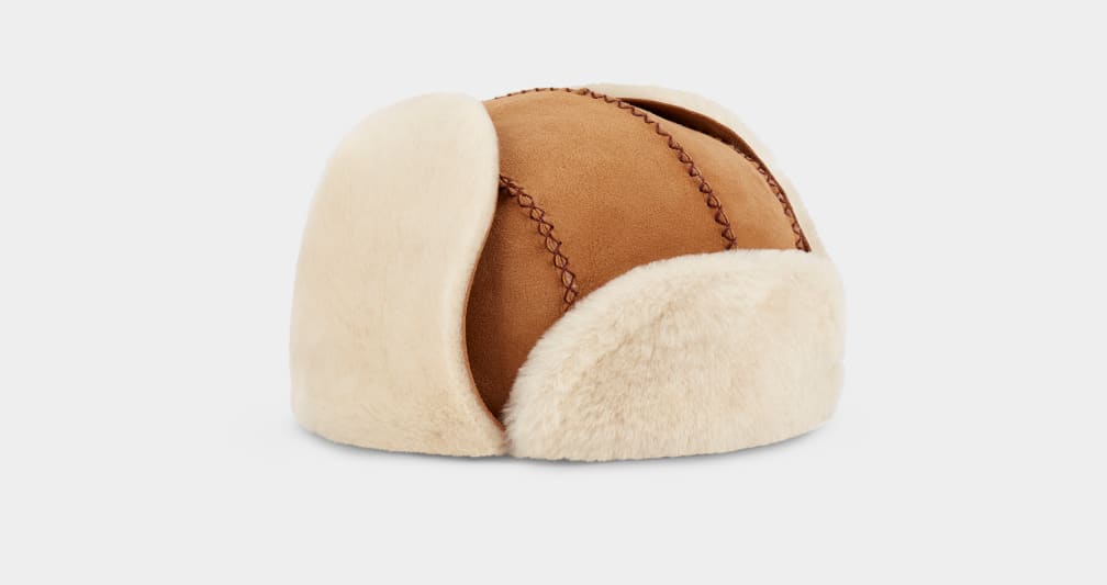 Sombreros Ugg Sheepskin Trapper with Stitch Niños Marrones | Argentina OSMDWNP-87