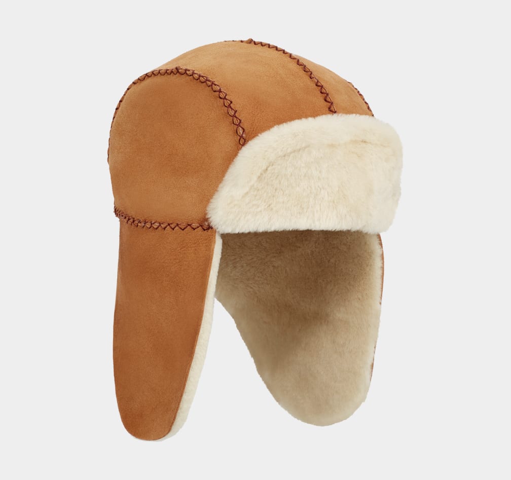 Sombreros Ugg Sheepskin Trapper with Stitch Niños Marrones | Argentina OSMDWNP-87