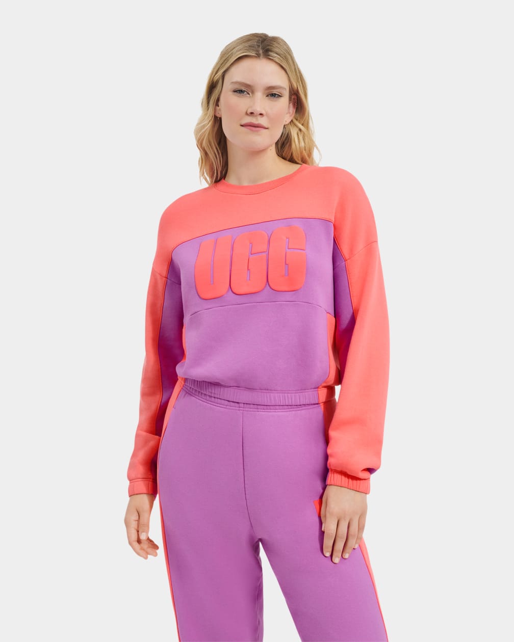 Sudadera Ugg Aryia Cropped Pullover Blocked Mujer Coral | Argentina PWHKOGN-60