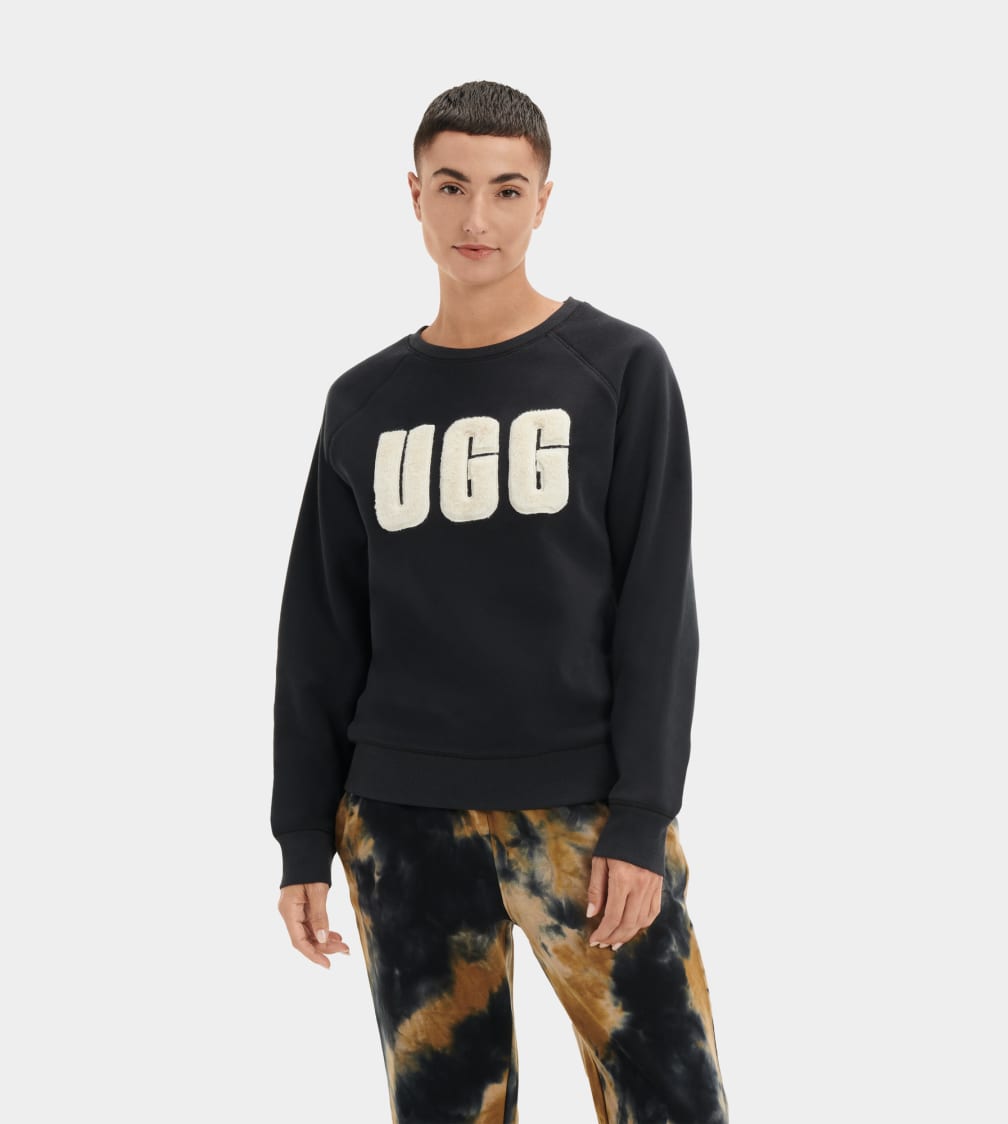 Sudadera Ugg Madeline Fuzzy Logo Crewneck Mujer Negras Creme | Argentina BWZOACS-76