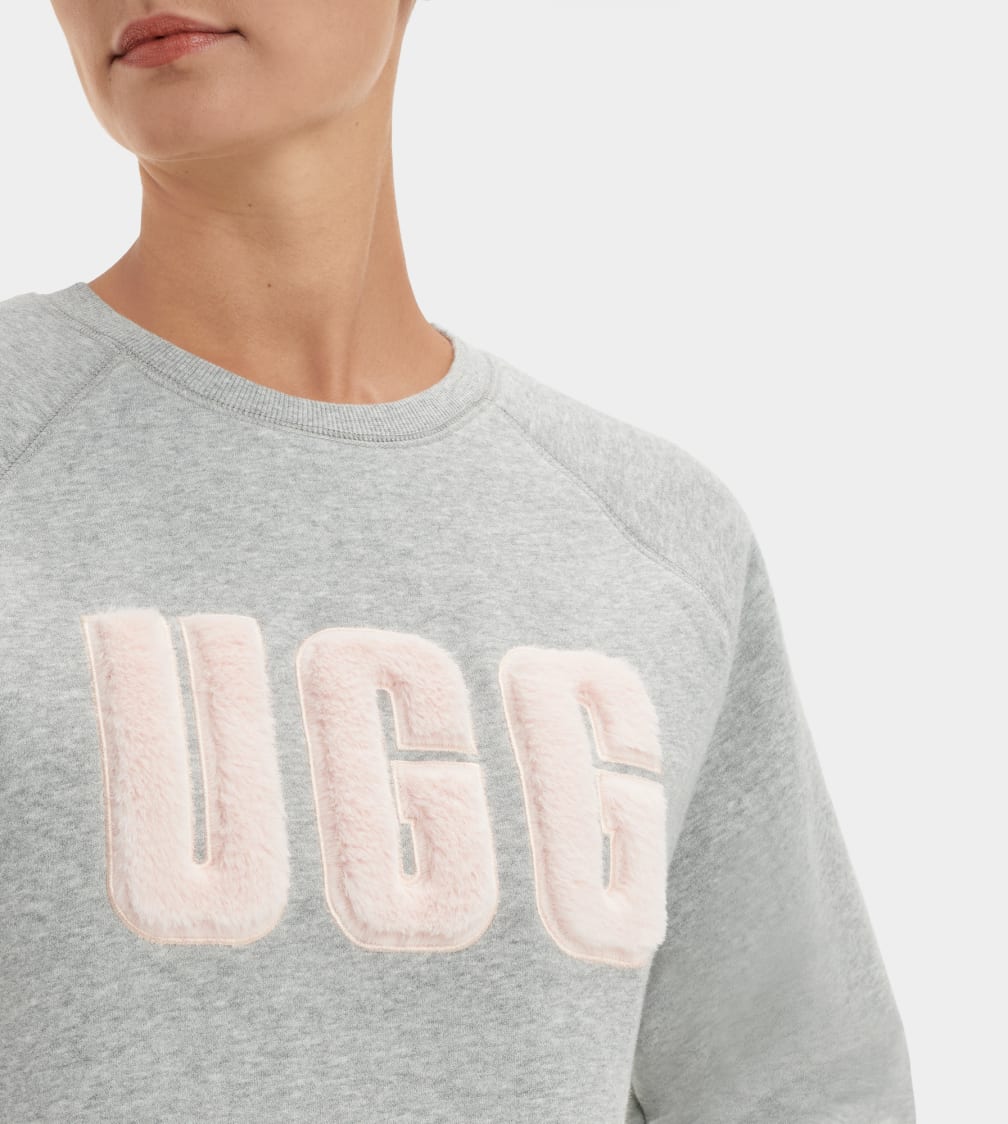 Sudadera Ugg Madeline Fuzzy Logo Crewneck Mujer Gris | Argentina CLQYFDI-59