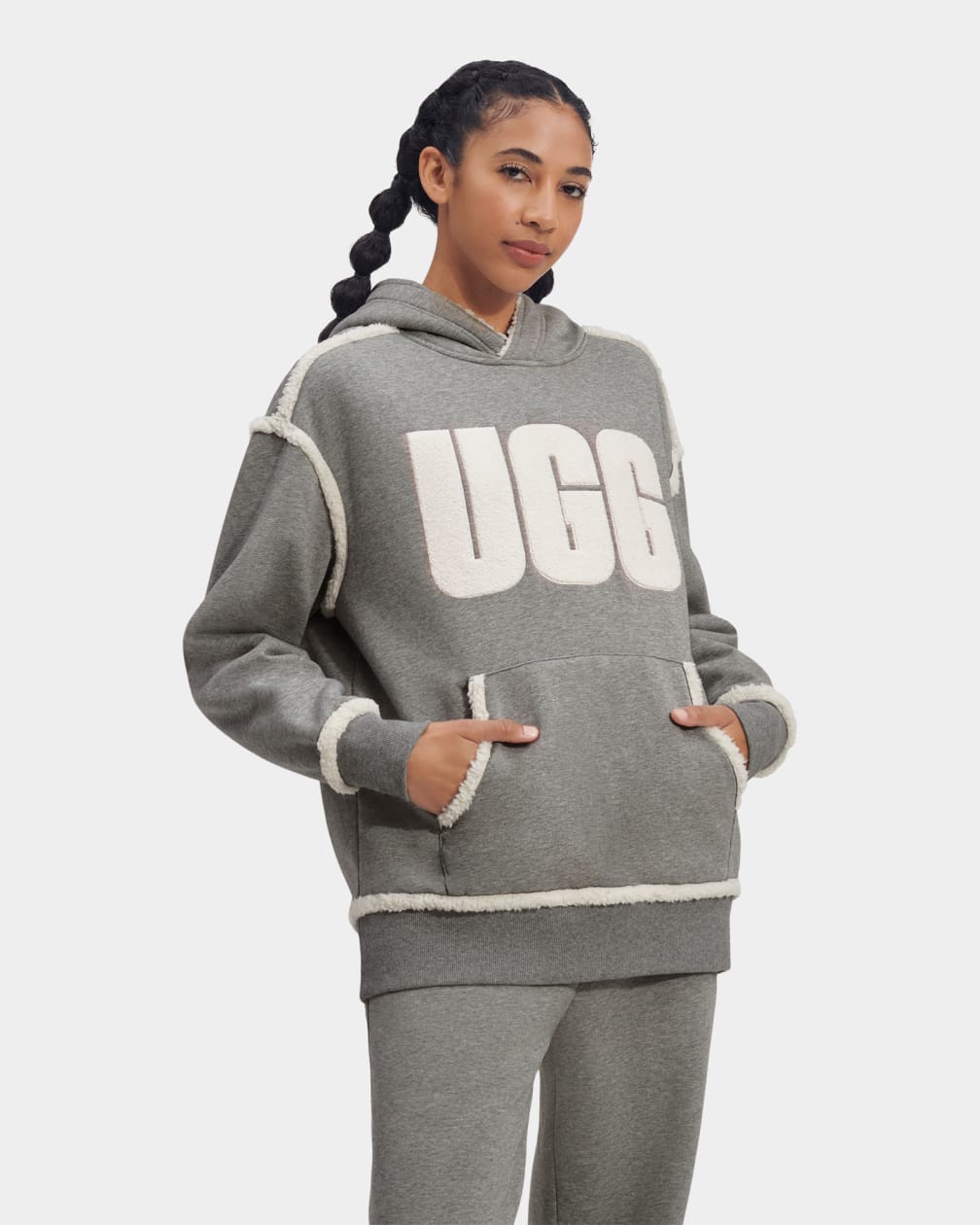 Sudadera con Capucha Ugg Joanne B Fleece Logo Mujer Gris | Argentina XEAONVK-15